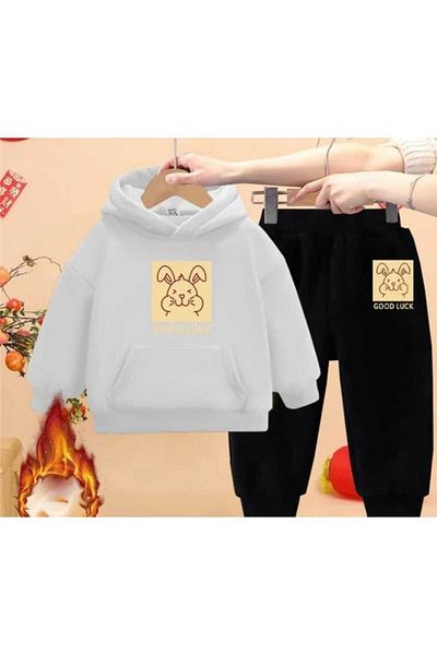 BENQE KİDS 100% COTTON GOOD LUCK RABBIT PRINTED BOY'S TRACKSUIT