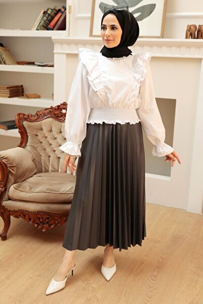 Neva Style - Pileli Siyah Tesettür Etek 4892s
