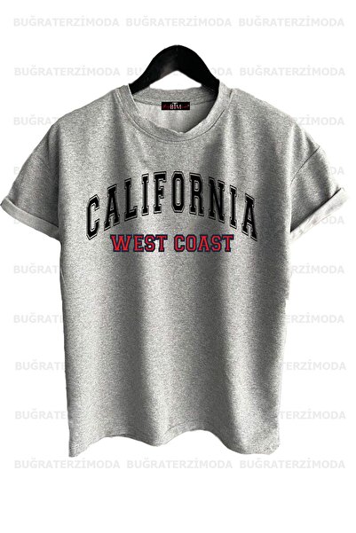 Buğraterzimoda Μπλουζάκι με στάμπα California Unisex Grey Oversize
