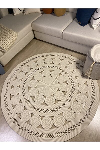 MaVaux Double Daisy Jüt Hasırlı Örgü Kilim