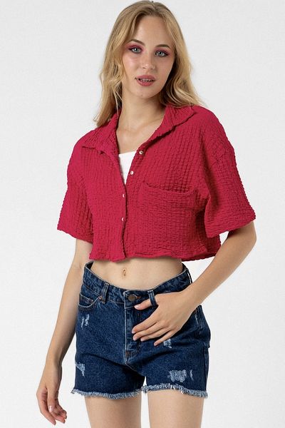 bb butik basic Cămașă crop cu buzunare încrețite