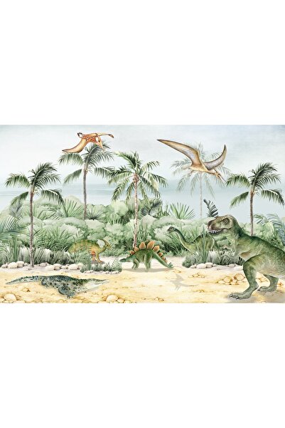 LOTUS AURA Dinozorlu Duvar Kağıdı, Eğitici Tasarım Çocuk Odası Duvar Resmi