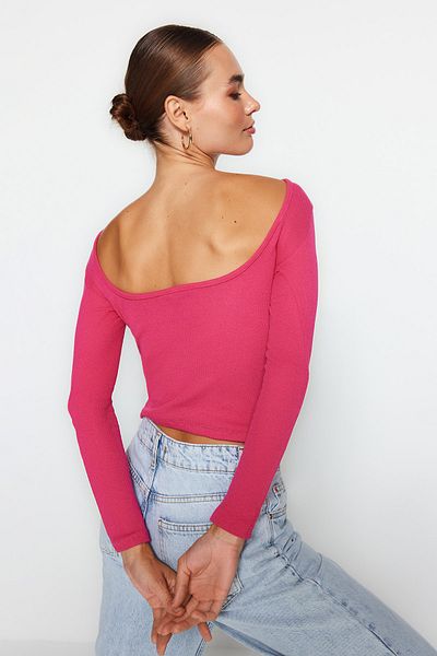 Trendyol Collection Φούξια εξώπλατη Εφαρμοσμένη εύκαμπτη πλεκτή μπλούζα TWOAW24BZ00105