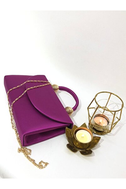 womenacs Rochie de seară din țesătură satinată de culoare violet, folosită în geanta de mână și cu curea lungă (cu curea cu lanț)