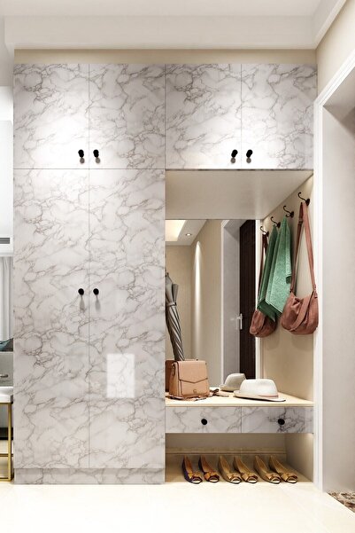 Buffer Gri 2 Adet 5mt X 60 Cm Mermer Desenli Masa Tezgah Mutfak Su Geçirmez Yapışkanlı Folyo Sticker