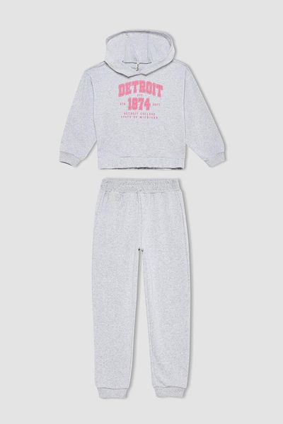 DeFacto Girl's Printed Hooded Sweatshirt Sweatpants 2-Piece Set
