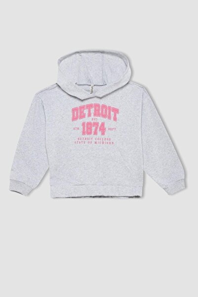 DeFacto Kız Çocuk Baskılı Kapüşonlu Sweatshirt Eşofman Altı 2'li Takım