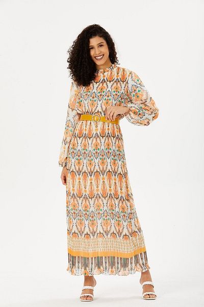 Kadınle Long Sleeve Pleated Chiffon Dress
