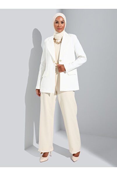 Refka Stylish Jacket with Accessory Detail - Off White - Woman