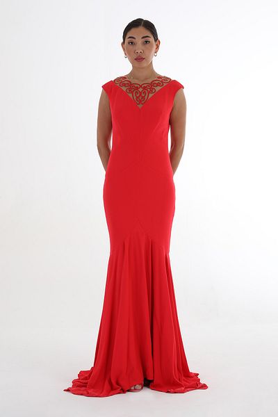 Balizza BLZ-NECK TANDEL EMBROIDERED SLEVELESS LONG GOWN DRESS