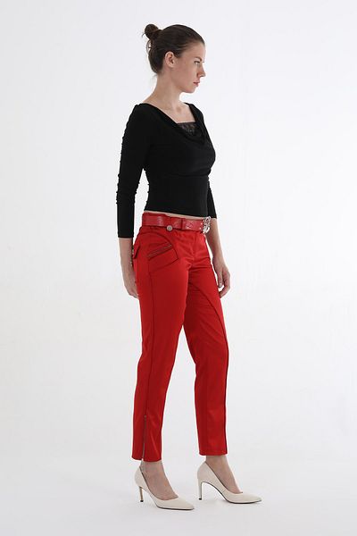 Balizza BLZ-POCKETS AND BUTTONS Rhinestone DESIGN ZIPPERED DESIGN BELTED NORMAL WAIST PANT