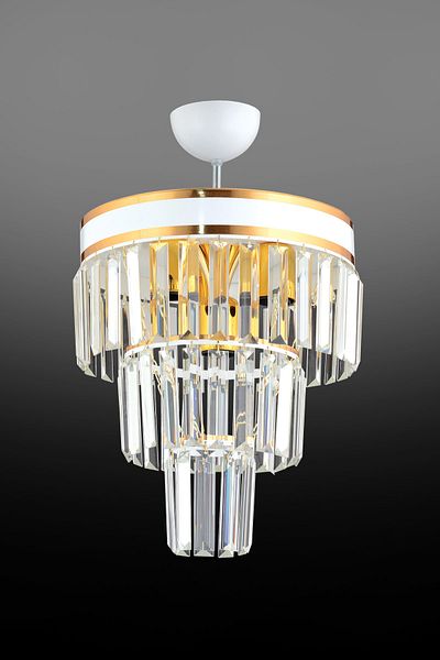 Kraliçe Paris 30-Piece Modern Chandelier - 3-Layer, White Gold Gilt and Crystal Stone