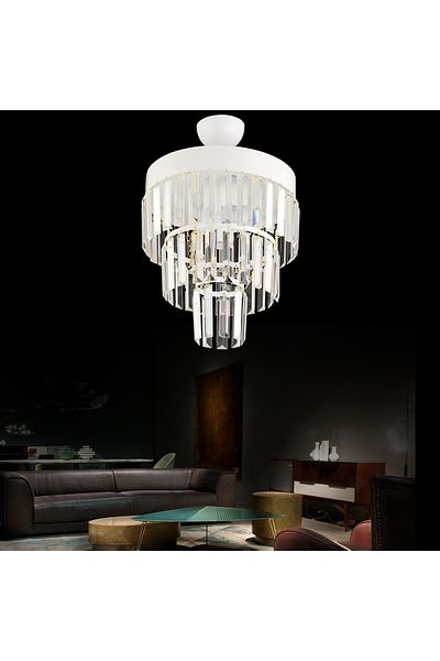 Kraliçe Paris 30' Modern White Crystal Stone Chandelier - 3 Tiers