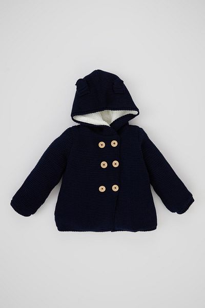 DeFacto Baby Boy Hooded Plush Lined Knitwear Cardigan A3840A523Wn