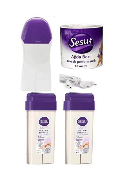 Genel Markalar 2 Adet Kartuş Roll-on Kolay Ağda+2 Yıl Garantili Ağda Makinesi+ 10mt Ağda Bezi Ağda Seti