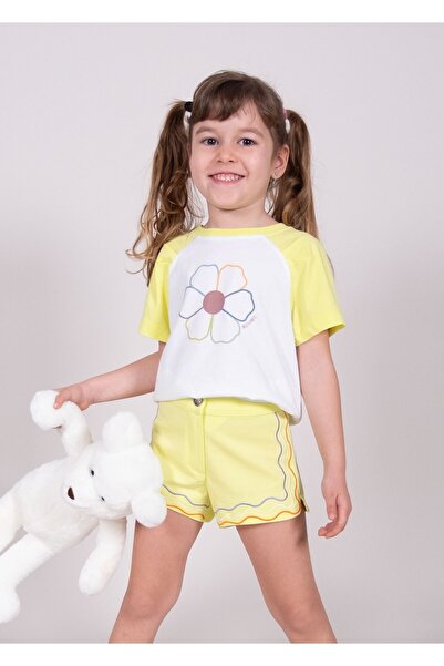 Ozmoz By Mukadder Özden Organic Cotton Flower Patterned Raglan Sleeve Girl's T-shirt