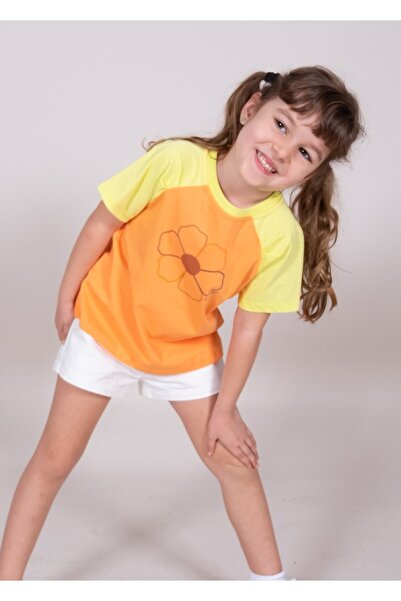 Ozmoz By Mukadder Özden Floral Patterned Organic Cotton Raglan T-Shirt for Girl