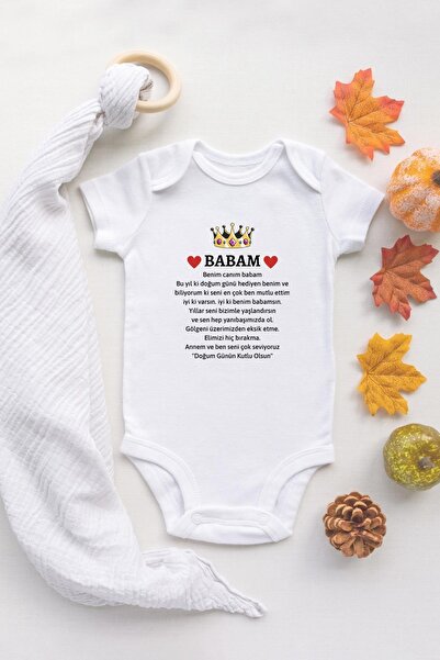 TUĞBABABY Özel Tasarım Baba Doğum Günü Hediye Babaya Özel Bebek Body Beyaz Badi Zıbın