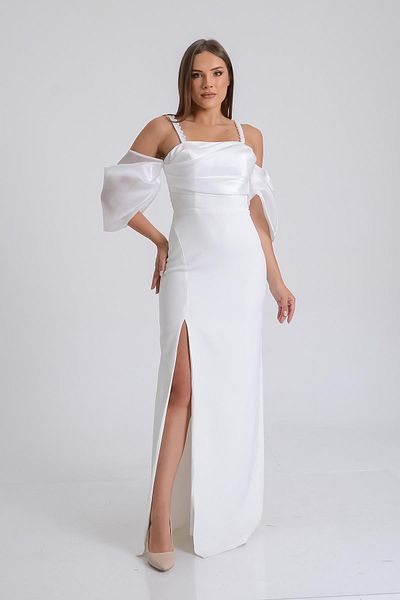 SpringStore Rochie de seara cu bretele albe