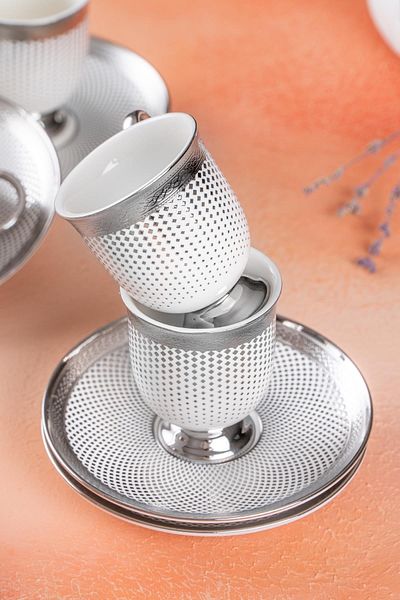 ACAR Nova Silver 6-Person Coffee Cup Set - 90 ml