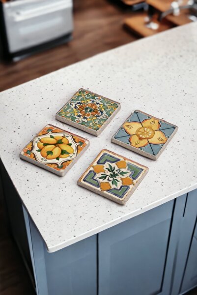 Baumatelier طقم قواعد أكواب من الحجر الطبيعي بنمط الطلافيرا المكسيكي الملون مكون من 4 قطع