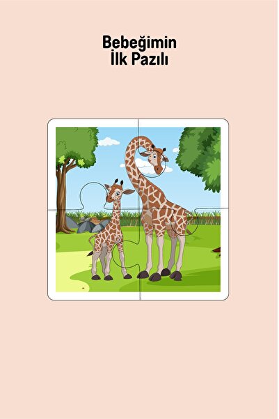 metafortoys Ahşap 4 Parça Yapboz Bebeğimin İlk Pazılı (Zürafa Ailesi)