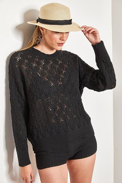 Bianco Lucci Women's Square Patterned Knitwear Seasonal Sweater