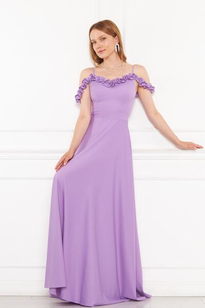 bayansepeti Lilac Atlas Fabric Adjustable Strap Ruffle Design Collar Pleated ...