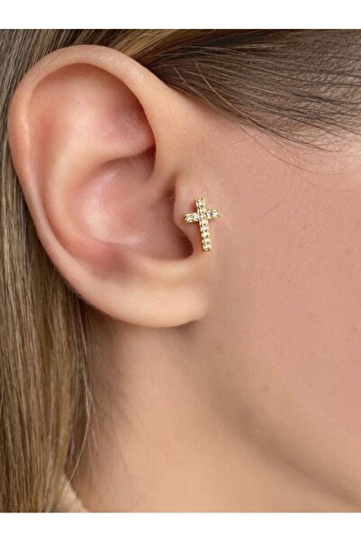 ÇELİKSİLVERTAKI Cerrahi Çelik Haç Tragus Piercing 6mm