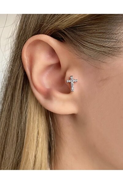 ÇELİKSİLVERTAKI Cerrahi Çelik Haç Tragus Piercing 6mm