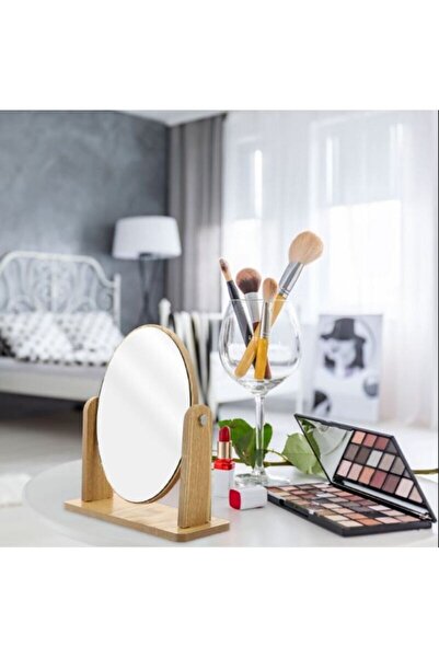 gaman Makyaj Aynası Ahşap Masa Aynası Oval Ayarlanabilir Makeup Mirror Büyük Boy 18 Cm