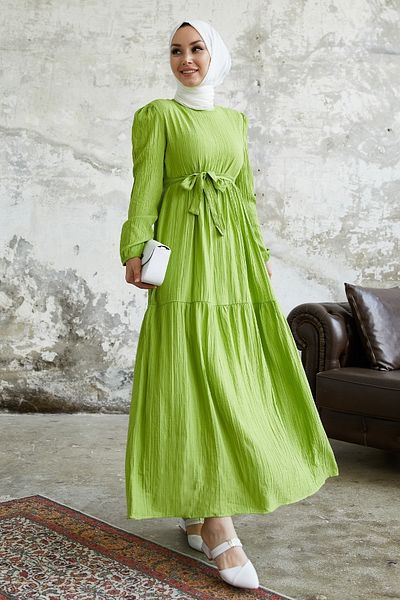 InStyle Almisa Belted Seersucker Dress - Pistachio Green