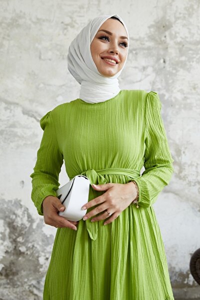 InStyle Šaty Almisa Belted Seersucker - Pistáciově zelená