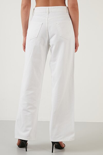 LİMABEL High Waist White Palazzo Lycra Flexible Jeans (No Inner Display)