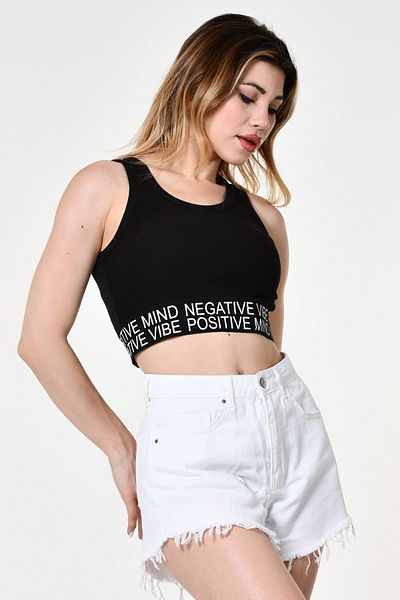 Quzu Λεπτομερές Crop Top Athlete από καουτσούκ - Μαύρο-Μαύρο - S