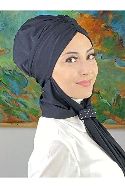 BUTİKAMBAR Sultan Model Atkılı Tokalı Siyah Büzgülü Bone