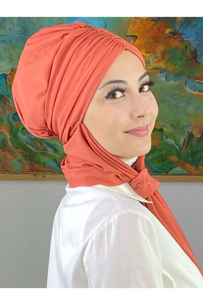 Generic Brand Sultan Model Scarf Buckle Orange Drawstring Bonnet