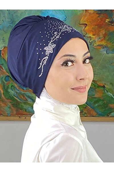 BUTİKAMBAR Çiçek Model Gümüş Lacivert Taşlı Bone