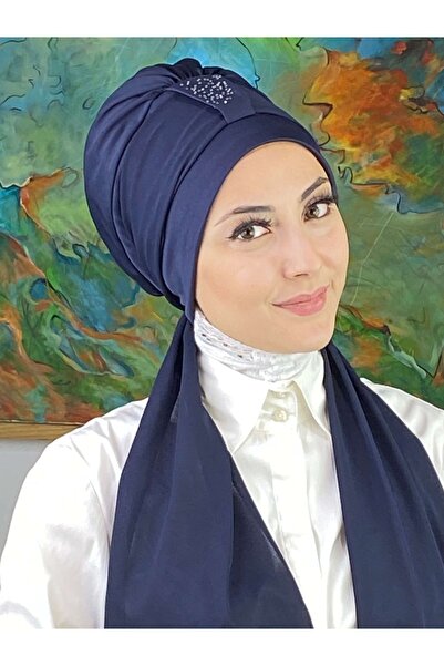 BUTİKAMBAR Hürrem Model Tek Biritli Atkılı Taşlı Lacivert Bone