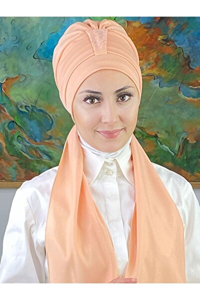 BUTİKAMBAR Eșarfă unică, model Hürrem, cu capotă somon ușor