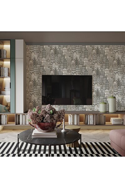 Adawall Roka 23115-2 Şehir Desenli Düz Sade Duvar Kağıdı