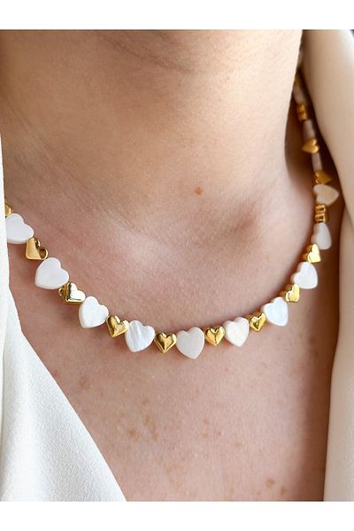 CHARMLUCKY Heart mother of pearl stone necklace