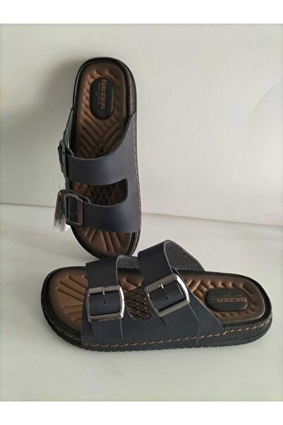 GEZER Ανδρικές Παντόφλες Ορθοπεδικές Άνετες με Διπλή Πόρπη - Σκούρο Μπλε