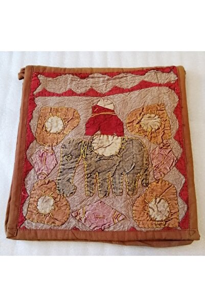 Butik Tülin Unisex otantik viskon kiremit çok renkli fil çiçek aplikeli el di...