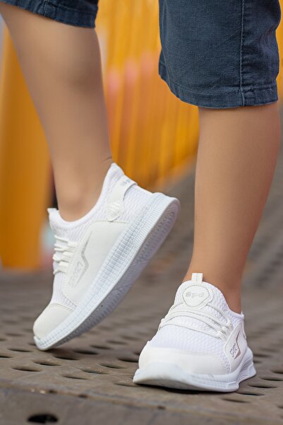 BOUIS Children's Unisex Daily White Lace-Up Comfortable Breathable Knitwear Flexible Light Stylish Sneaker Sports Shoes