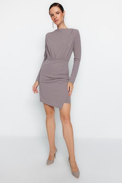 Trendyol Collection Mink Premium Textured Crepe Drape Λεπτομερές μίνι πλεκτό φόρεμα TWOAW24EL00137