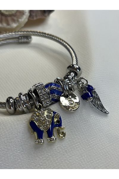 Maris by Deniz Steel bracelet with rhinestones Elephant Charm