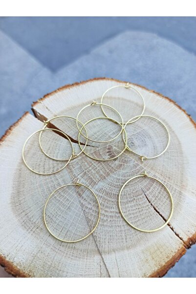 FlowerAksesuar 30 Adet - 30 Mm Halka Küpe, Tel Küpe, Yuvarlak Küpe, Küpe Halkası, Küpe Klipsi, Sarı Kaplama