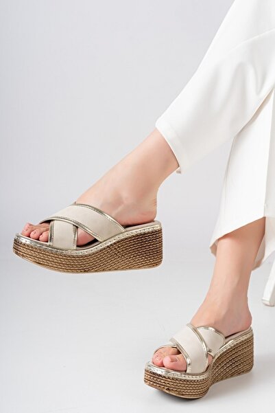 Lanina Γυναικείες παντόφλες με ψάθινο σχέδιο με σφήνα τακούνια