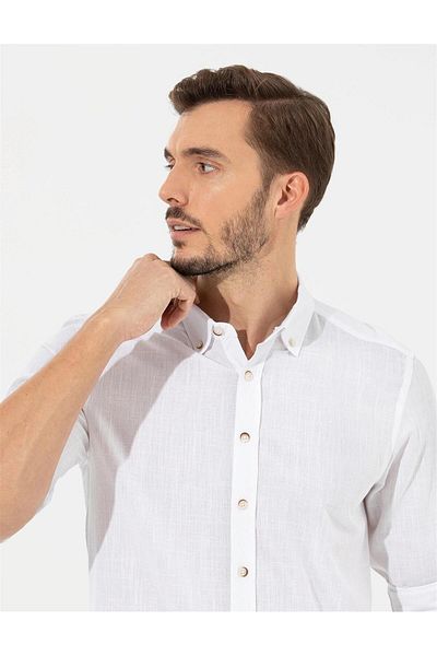 Pierre Cardin Λευκό μακρυμάνικο πουκάμισο με λεπτή εφαρμογή